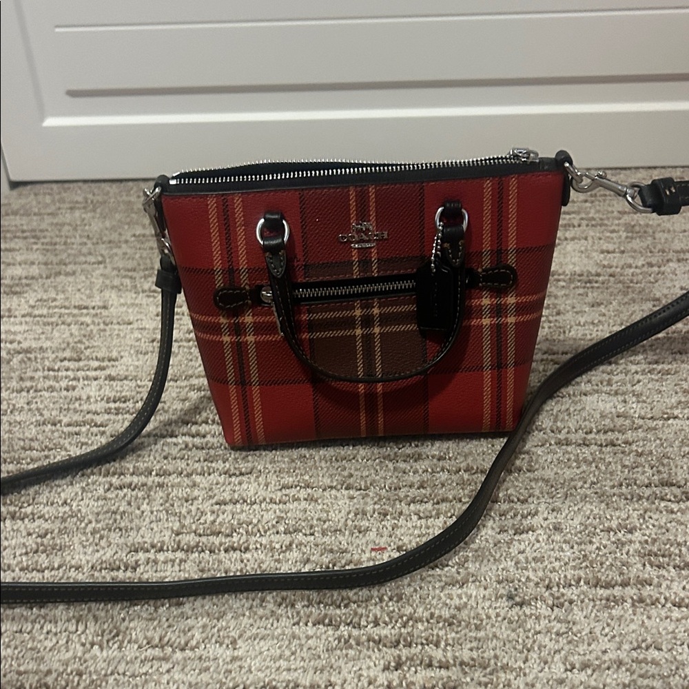 Coach Red and Black Plaid Crossbody Bag